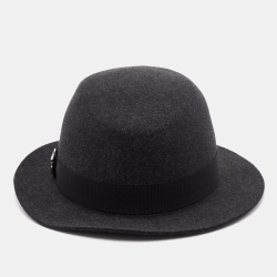 Pre Owned Hermes Charcoal Grey Rabbit Felt Bucket Hat (58 cm)