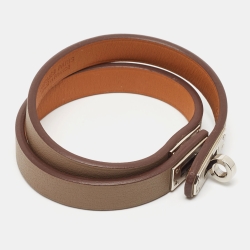 مملوكة مسبقًا Hermes Mini Kelly Leather Palladium Plated Double Wrap Bracelet