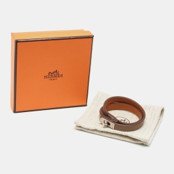 مملوكة مسبقًا Hermes Mini Kelly Leather Palladium Plated Double Wrap Bracelet