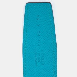 Hermes Gold/Bleu Paon Epsom and Swift Leather Reversible Belt Strap Size 95CM
