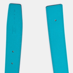 Hermes Gold/Bleu Paon Epsom and Swift Leather Reversible Belt Strap Size 95CM