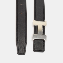 Hermès Black/Gold Swift and Epsom Constance H Reversible Slim Belt 95CM