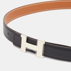 Hermès Black/Gold Swift and Epsom Constance H Reversible Slim Belt 95CM
