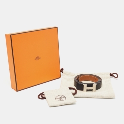 Hermès Black/Gold Swift and Epsom Constance H Reversible Slim Belt 95CM