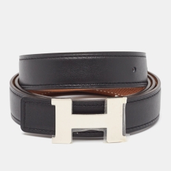 Hermès Black/Gold Swift and Epsom Constance H Reversible Slim Belt 95CM