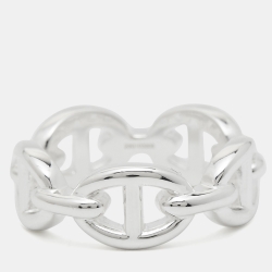 Pre Owned Hermès Chain D'Ancre Enchainee Sterling Silver Ring Size 52