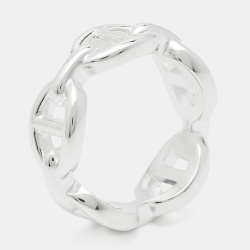 Pre Owned Hermès Chain D'Ancre Enchainee Sterling Silver Ring Size 52