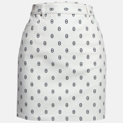 Hermes White Print Denim Chaine d'Ancre Mini Skirt S