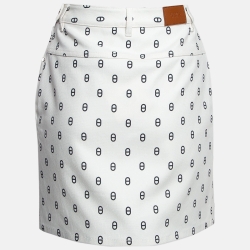 Hermes White Print Denim Chaine d'Ancre Mini Skirt S