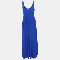 مملوكة مسبقًا Hermès Blue Silk Sleeveless Pleated Maxi Dress M