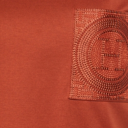 Pre Owned Hermes Rouge de Turin Cotton Embroidered Pocket T-Shirt M