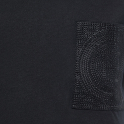 Pre Owned Hermes Black Cotton Logo Embroidered Pocket Detail T-Shirt M