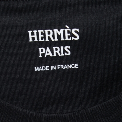 Pre Owned Hermes Black Cotton Logo Embroidered Pocket Detail T-Shirt M