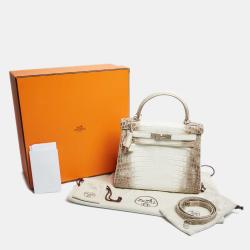 Hermès Blanc Crocodile Niloticus Himalaya Palladium Finish Kelly Retourne 28 Bag