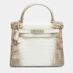 Hermès Blanc Crocodile Niloticus Himalaya Palladium Finish Kelly Retourne 28 Bag