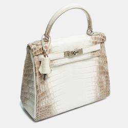 Hermès Blanc Crocodile Niloticus Himalaya Palladium Finish Kelly Retourne 28 Bag