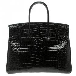 Hermes Black Porosus Crocodile Palladium Hardware Birkin 35 Bag