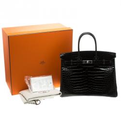 Hermes Black Porosus Crocodile Palladium Hardware Birkin 35 Bag