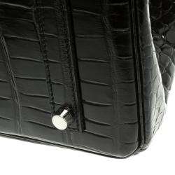 Hermes Black Porosus Crocodile Palladium Hardware Birkin 35 Bag