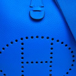 Pre Owned Hermes Bleu Hydra Clemence Leather Evelyne III PM Bag