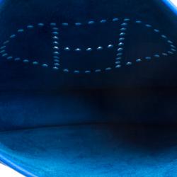 Pre Owned Hermes Bleu Hydra Clemence Leather Evelyne III PM Bag