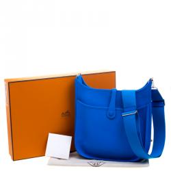 Pre Owned Hermes Bleu Hydra Clemence Leather Evelyne III PM Bag