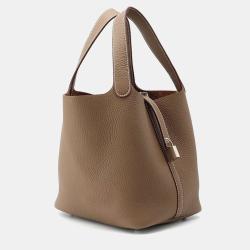 Pre Owned Hermes Etoupe Taurillon Clemence Leather Picotin Lock 22 Bag