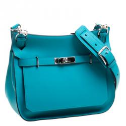 Pre Owned Hermes Turquoise Swift Leather Palladium Hardware Jypsiere 28 Bag