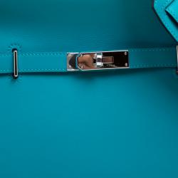 Pre Owned Hermes Turquoise Swift Leather Palladium Hardware Jypsiere 28 Bag