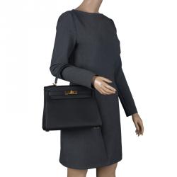 Pre Owned Hermes Black Togo Leather Gold Hardware Kelly Retourne 28 Bag