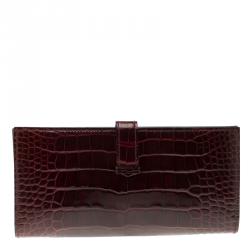 Pre Owned Hermes Burgundy Bordeaux Alligator Bearn Gusset Wallet