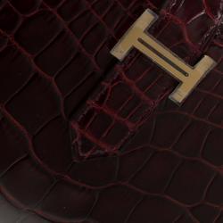 Pre Owned Hermes Burgundy Bordeaux Alligator Bearn Gusset Wallet