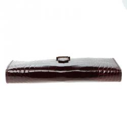 Pre Owned Hermes Burgundy Bordeaux Alligator Bearn Gusset Wallet