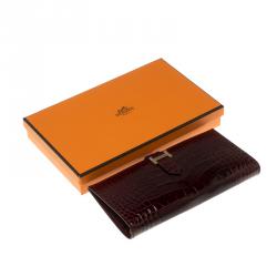 Pre Owned Hermes Burgundy Bordeaux Alligator Bearn Gusset Wallet