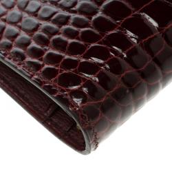 Pre Owned Hermes Burgundy Bordeaux Alligator Bearn Gusset Wallet