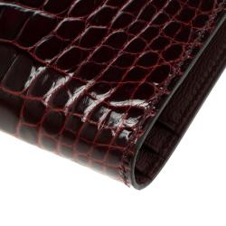Pre Owned Hermes Burgundy Bordeaux Alligator Bearn Gusset Wallet