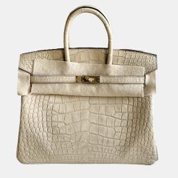 Pre Owned Hermes Birkin 25 Trench Gray Matte Crocodile Gold Hardware