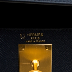 Pre Owned Hermes Blue Marine Epsom Leather with Rose Pourpre Leather Lining Brushed Gold Hardware Kelly Sellier 28 Bag