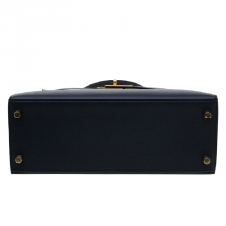 Pre Owned Hermes Blue Marine Epsom Leather with Rose Pourpre Leather Lining Brushed Gold Hardware Kelly Sellier 28 Bag