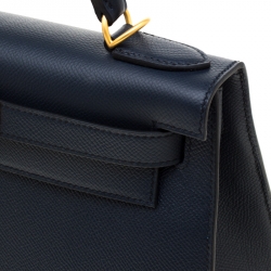 Pre Owned Hermes Blue Marine Epsom Leather with Rose Pourpre Leather Lining Brushed Gold Hardware Kelly Sellier 28 Bag