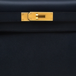 Pre Owned Hermes Blue Marine Epsom Leather with Rose Pourpre Leather Lining Brushed Gold Hardware Kelly Sellier 28 Bag