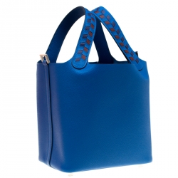 Pre Owned Hermes Blue Izmir Epsom Leather Picotin Lock PM Bag