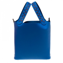 Pre Owned Hermes Blue Izmir Epsom Leather Picotin Lock PM Bag