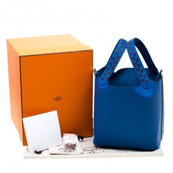 Pre Owned Hermes Blue Izmir Epsom Leather Picotin Lock PM Bag