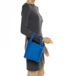 Pre Owned Hermes Blue Izmir Epsom Leather Picotin Lock PM Bag