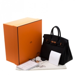 Hermes Black Togo Leather Rose Gold Hardware Birkin 25 Bag