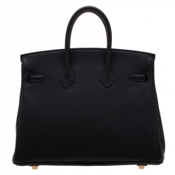 Hermes Black Togo Leather Rose Gold Hardware Birkin 25 Bag