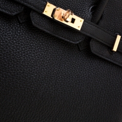 Hermes Black Togo Leather Rose Gold Hardware Birkin 25 Bag