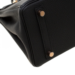 Hermes Black Togo Leather Rose Gold Hardware Birkin 25 Bag