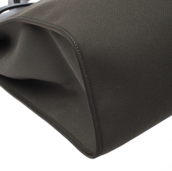 Pre Owned Hermes Khaki Green/Black Leather and Canvas Herbag Zip 39 Bag